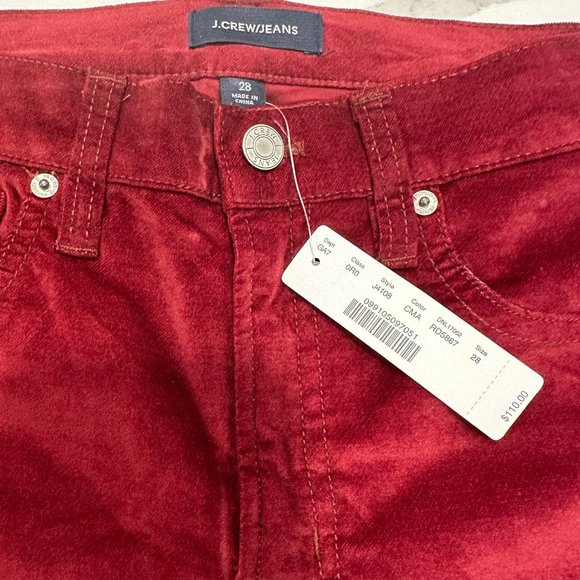 J. Crew Crimson 9" High-Rise Toothpick Velvet Pants Size: 28 (NWT) - Picture 6 of 10